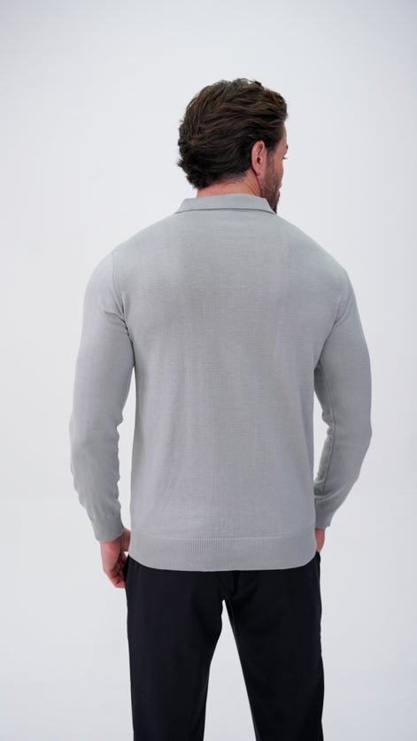 Piochet Yarım Fermuarlı Polo Yaka Kazak - Füme