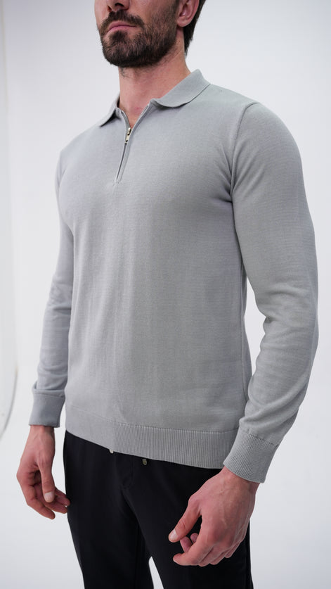 Piochet Yarım Fermuarlı Polo Yaka Kazak - Füme