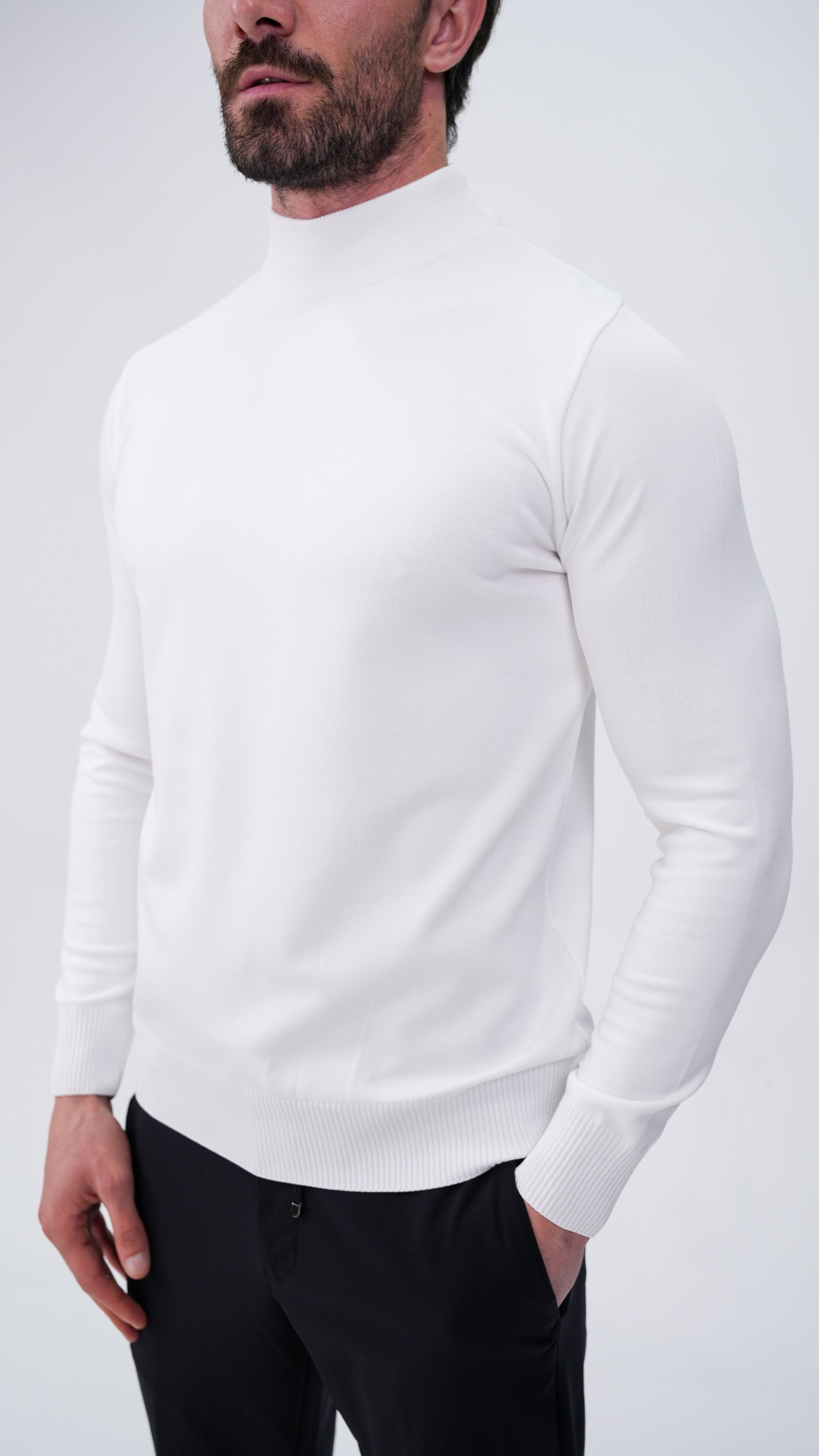 Grosse Yarım Boğazlı Kazak - Beyaz