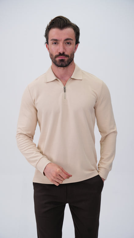 Labiaz Polo Yaka Uzun Kollu T-Shirt - Taş