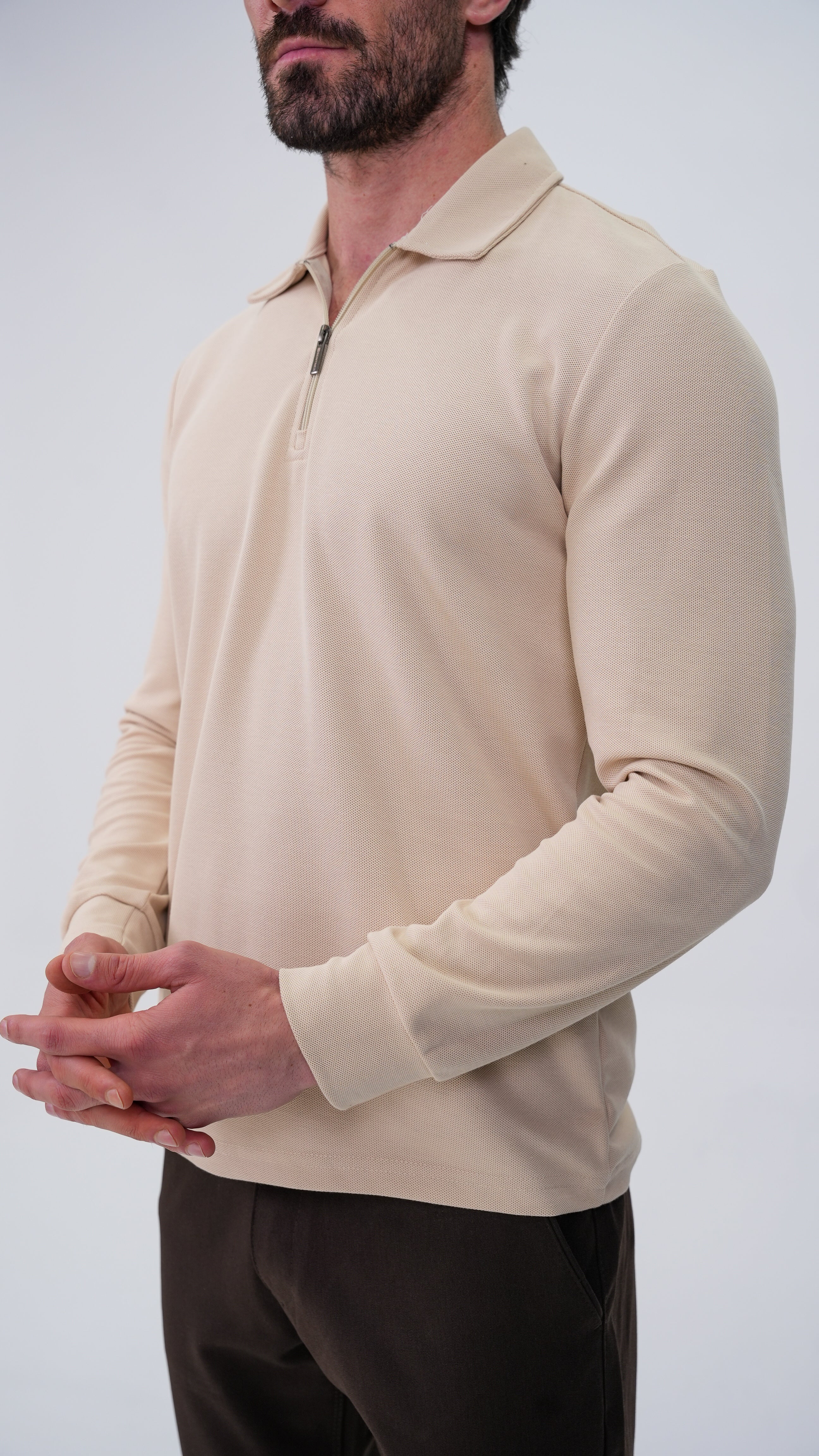 Labiaz Polo Yaka Uzun Kollu T-Shirt - Taş