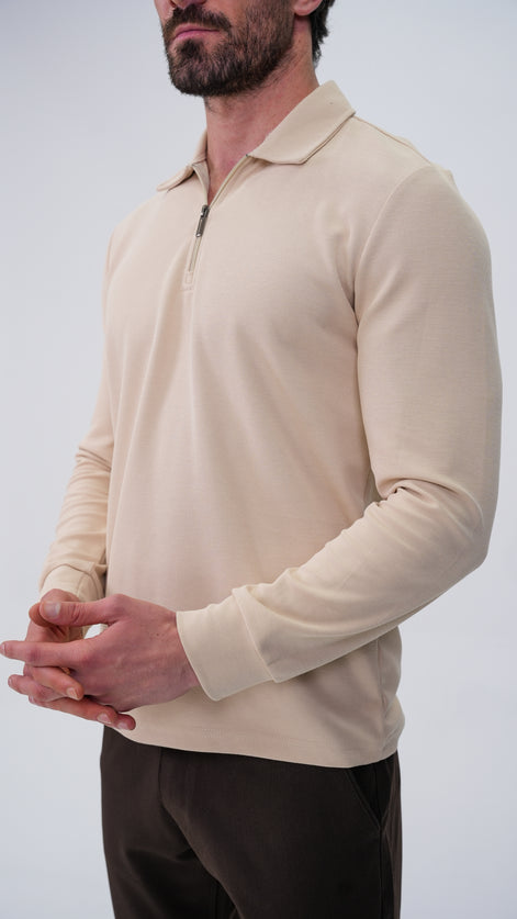 Labiaz Polo Yaka Uzun Kollu T-Shirt - Taş