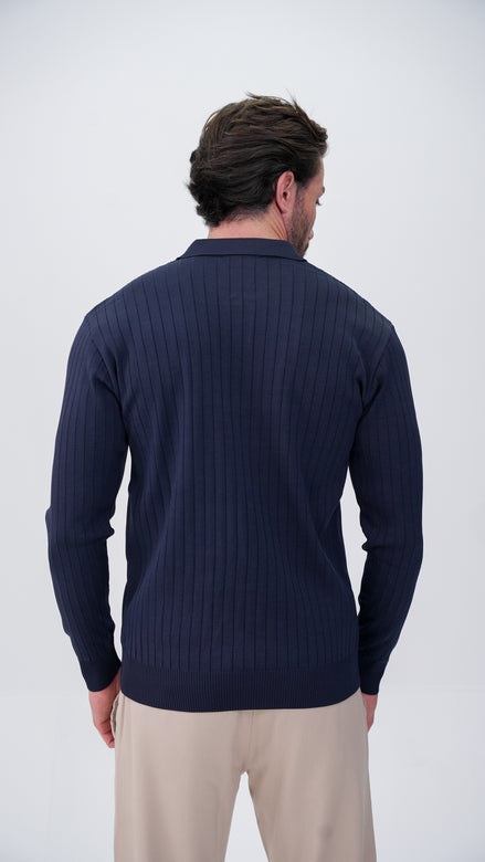 Pierres Dik Çizgili Polo Yaka Kazak - Lacivert