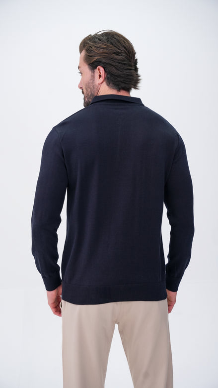 Piochet Yarım Fermuarlı Polo Yaka Kazak - Lacivert