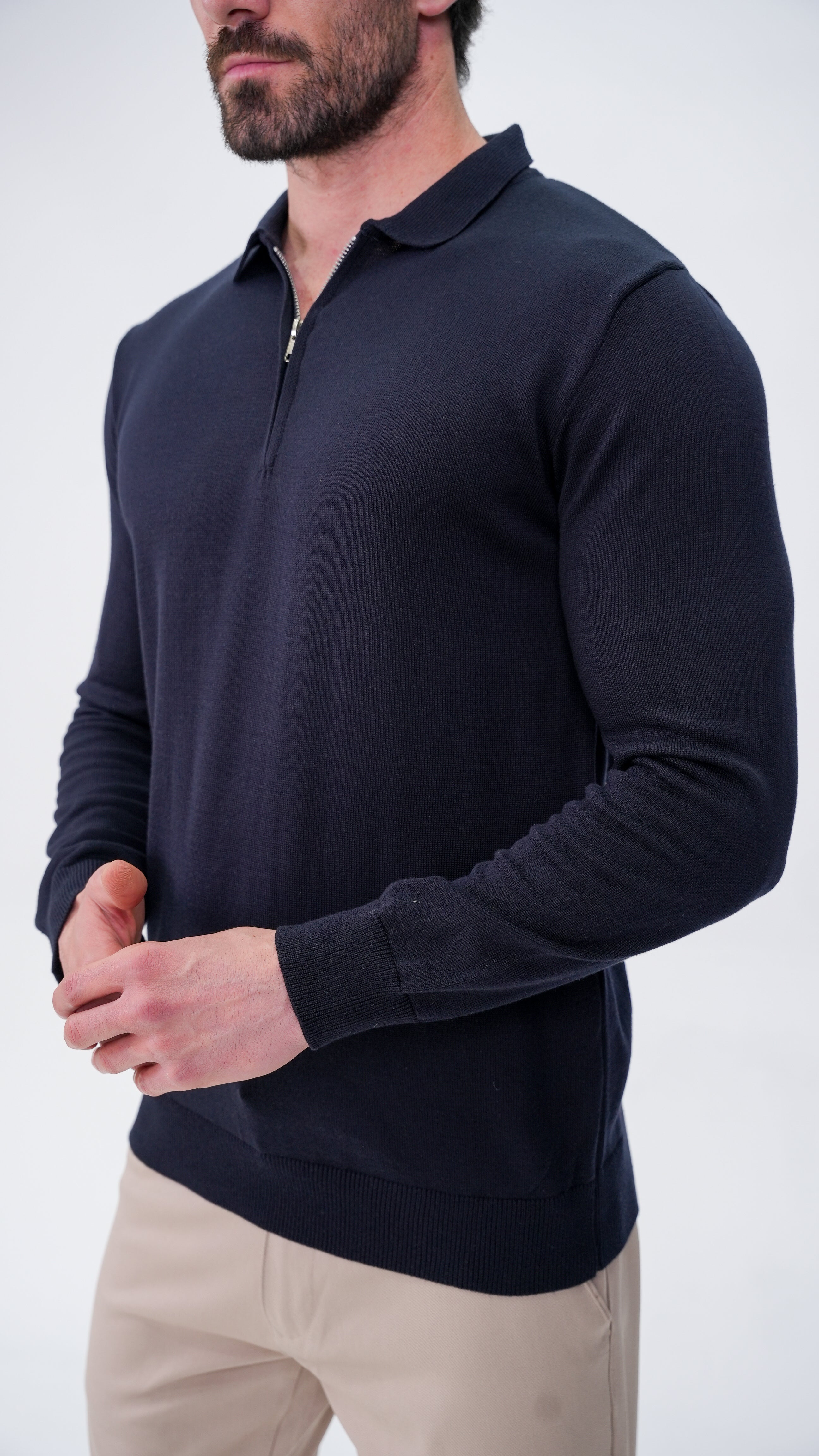 Piochet Yarım Fermuarlı Polo Yaka Kazak - Lacivert