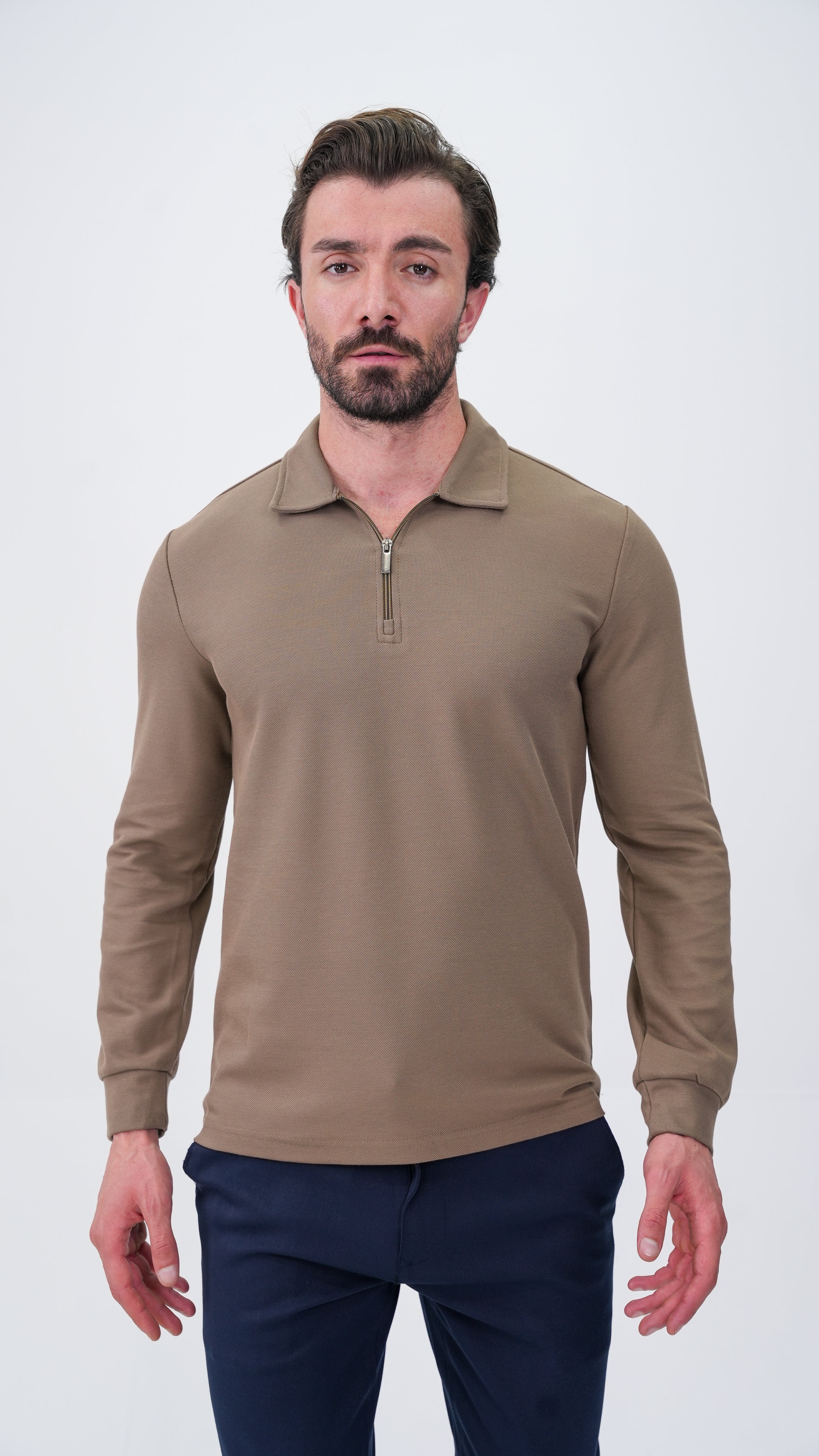 Labiaz Polo Yaka Uzun Kollu T-Shirt - Kahverengi