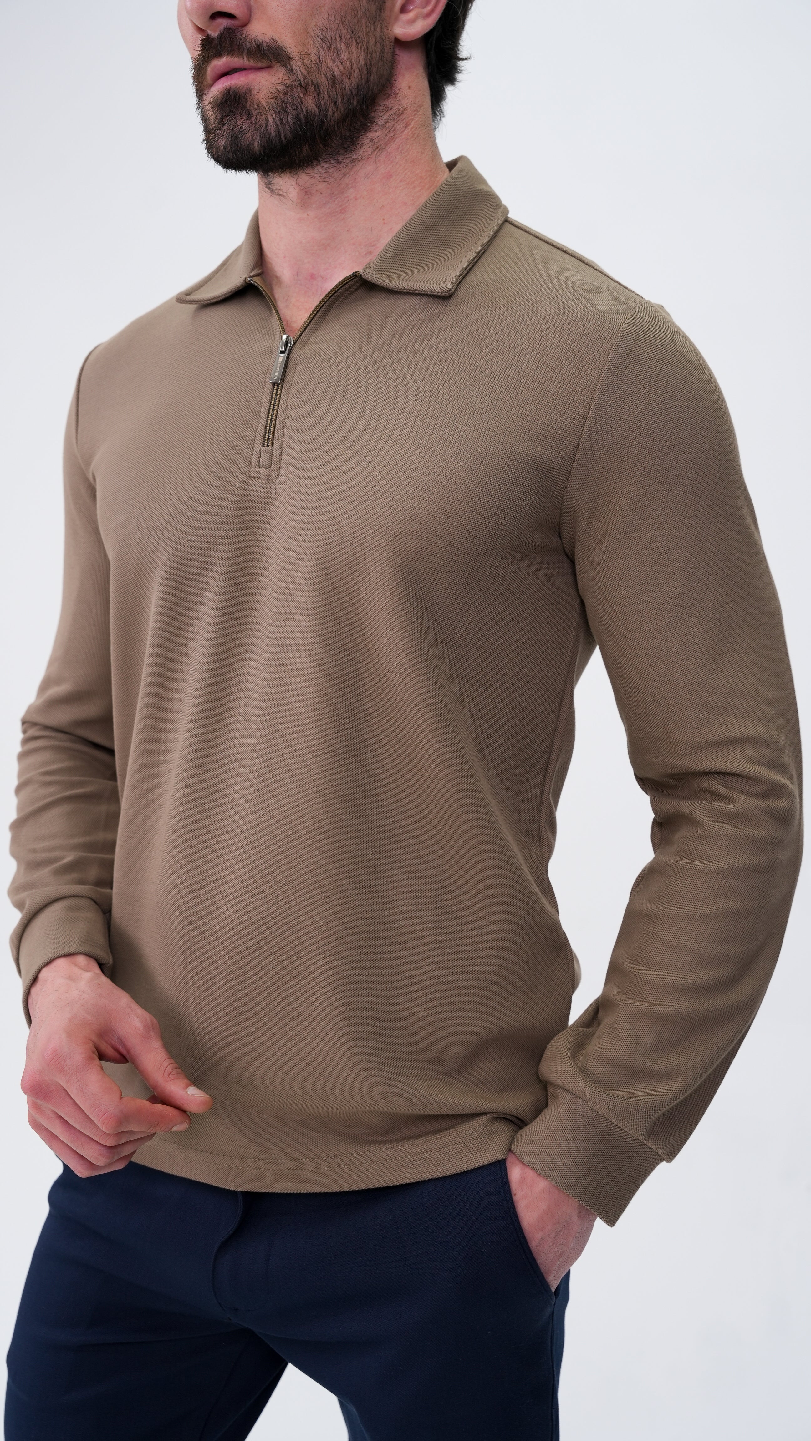 Labiaz Polo Yaka Uzun Kollu T-Shirt - Kahverengi