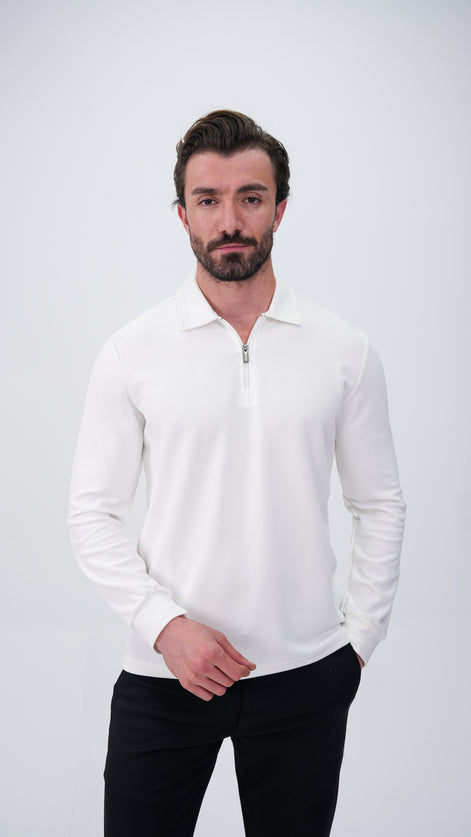 Labiaz Polo Yaka Uzun Kollu T-Shirt - Beyaz