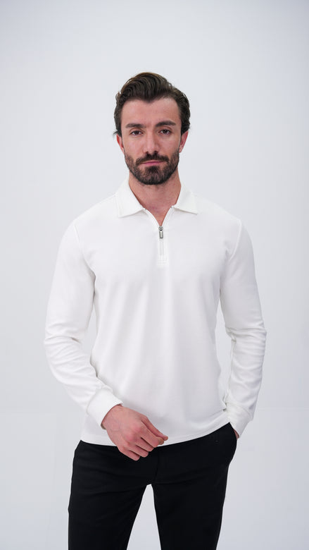 Labiaz Polo Yaka Uzun Kollu T-Shirt - Beyaz