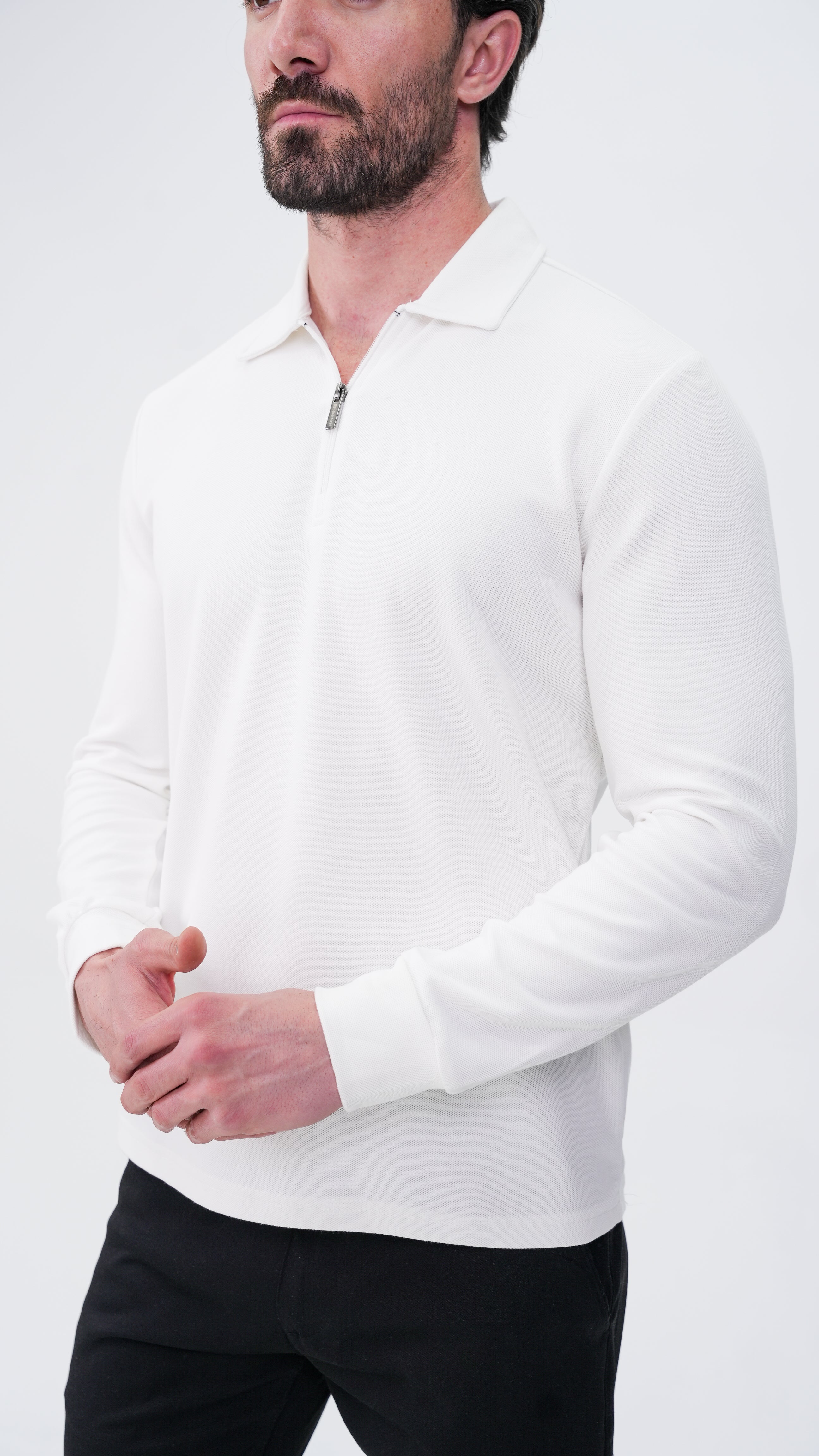 Labiaz Polo Yaka Uzun Kollu T-Shirt - Beyaz