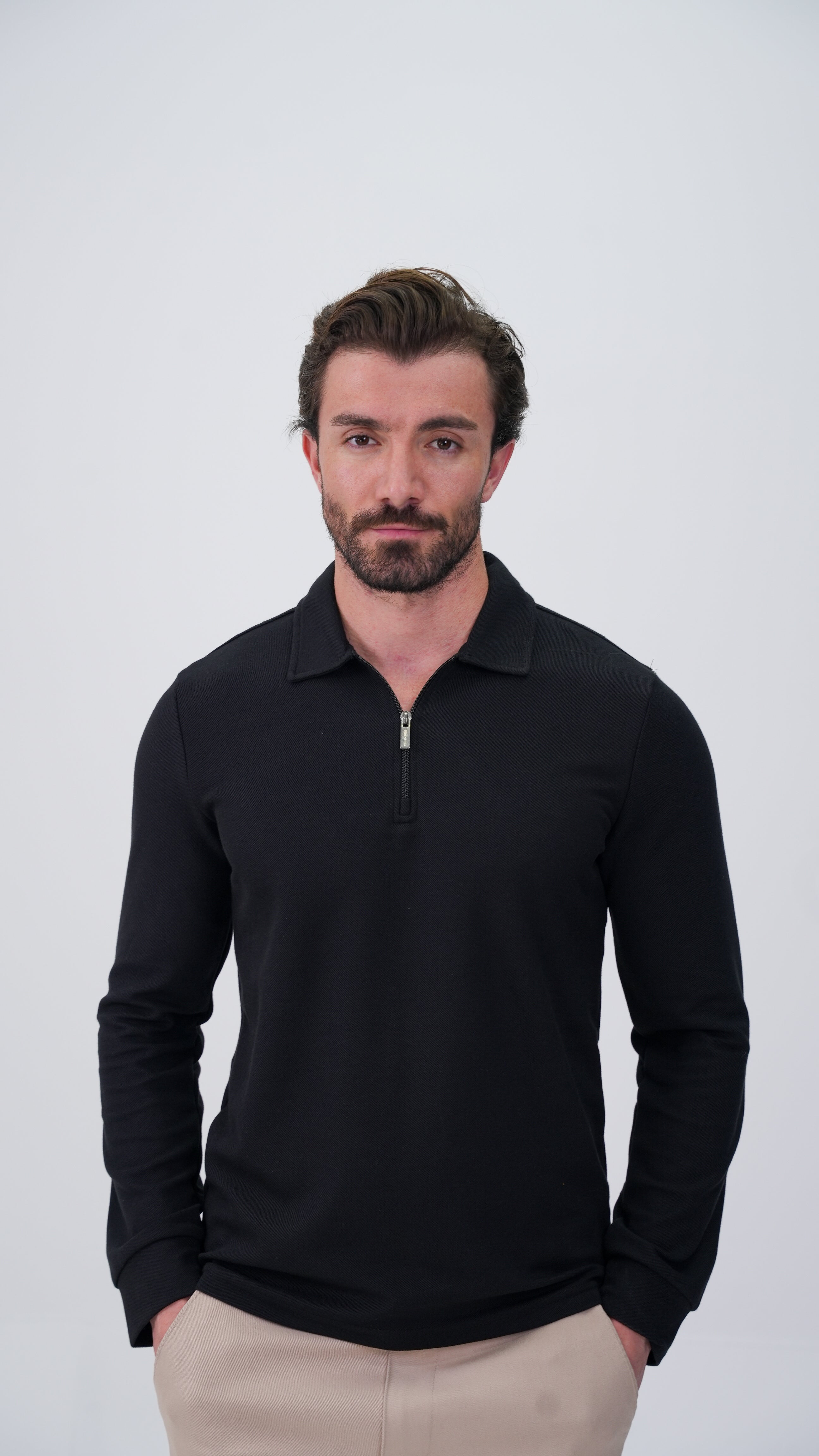 Labiaz Polo Yaka Uzun Kollu T-Shirt - Siyah