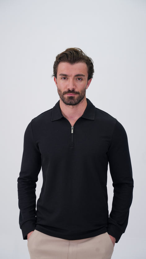 Labiaz Polo Yaka Uzun Kollu T-Shirt - Siyah