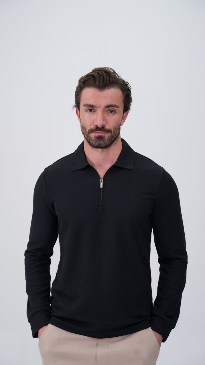 Labiaz Polo Yaka Uzun Kollu T-Shirt - Siyah