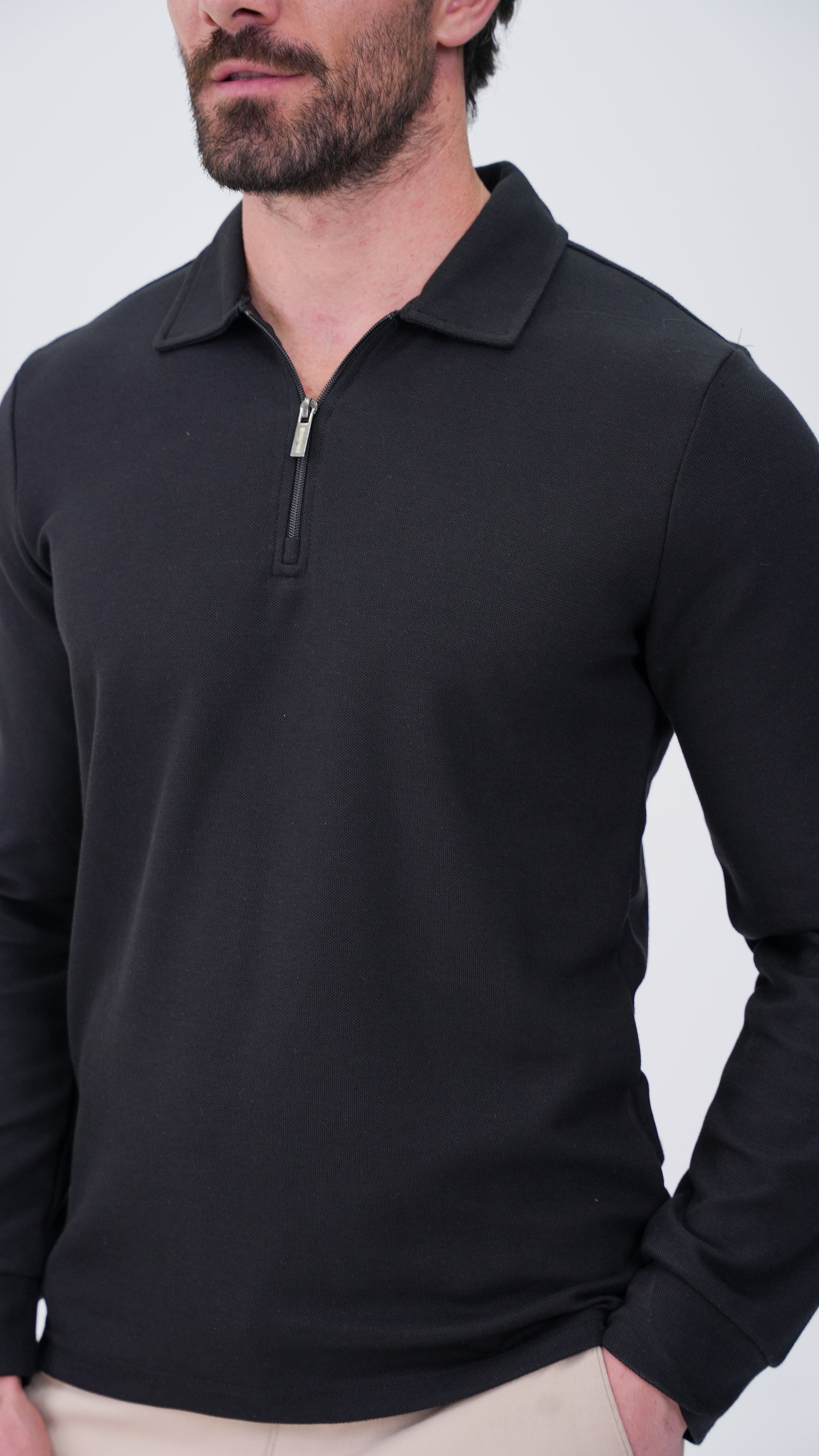 Labiaz Polo Yaka Uzun Kollu T-Shirt - Siyah