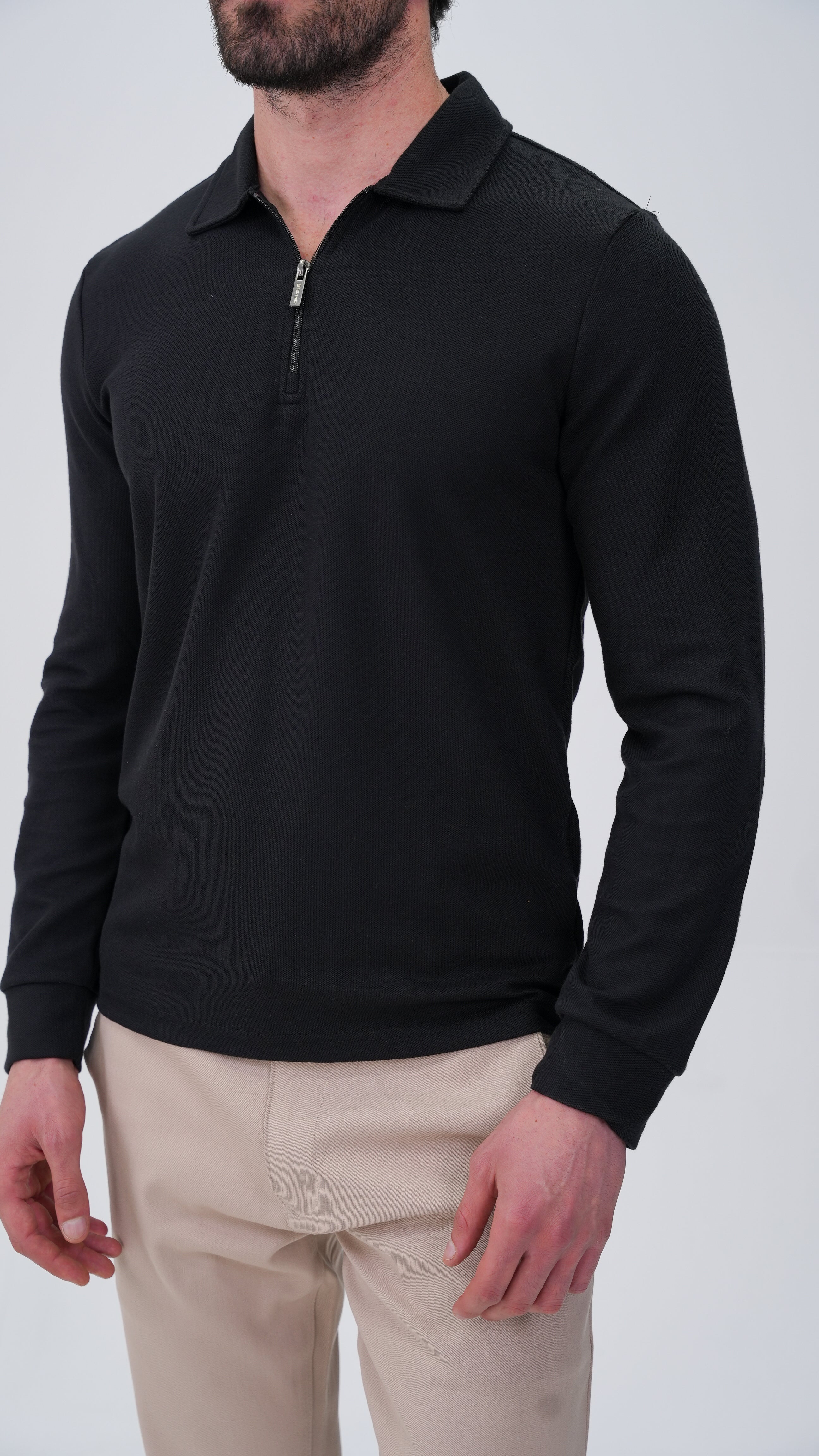 Labiaz Polo Yaka Uzun Kollu T-Shirt - Siyah