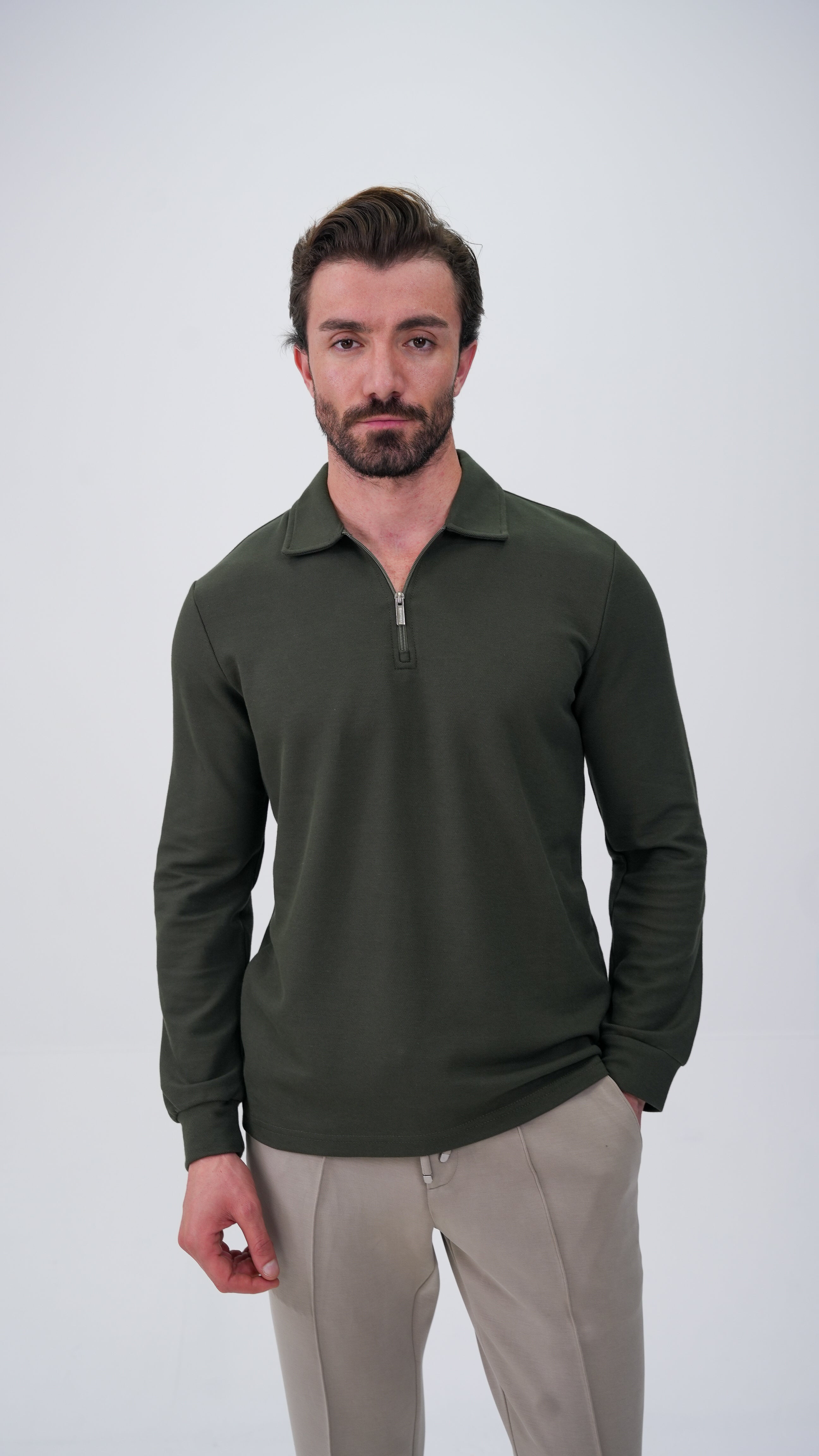 Labiaz Labiaz Polo Yaka Uzun Kollu T-Shirt  - Haki